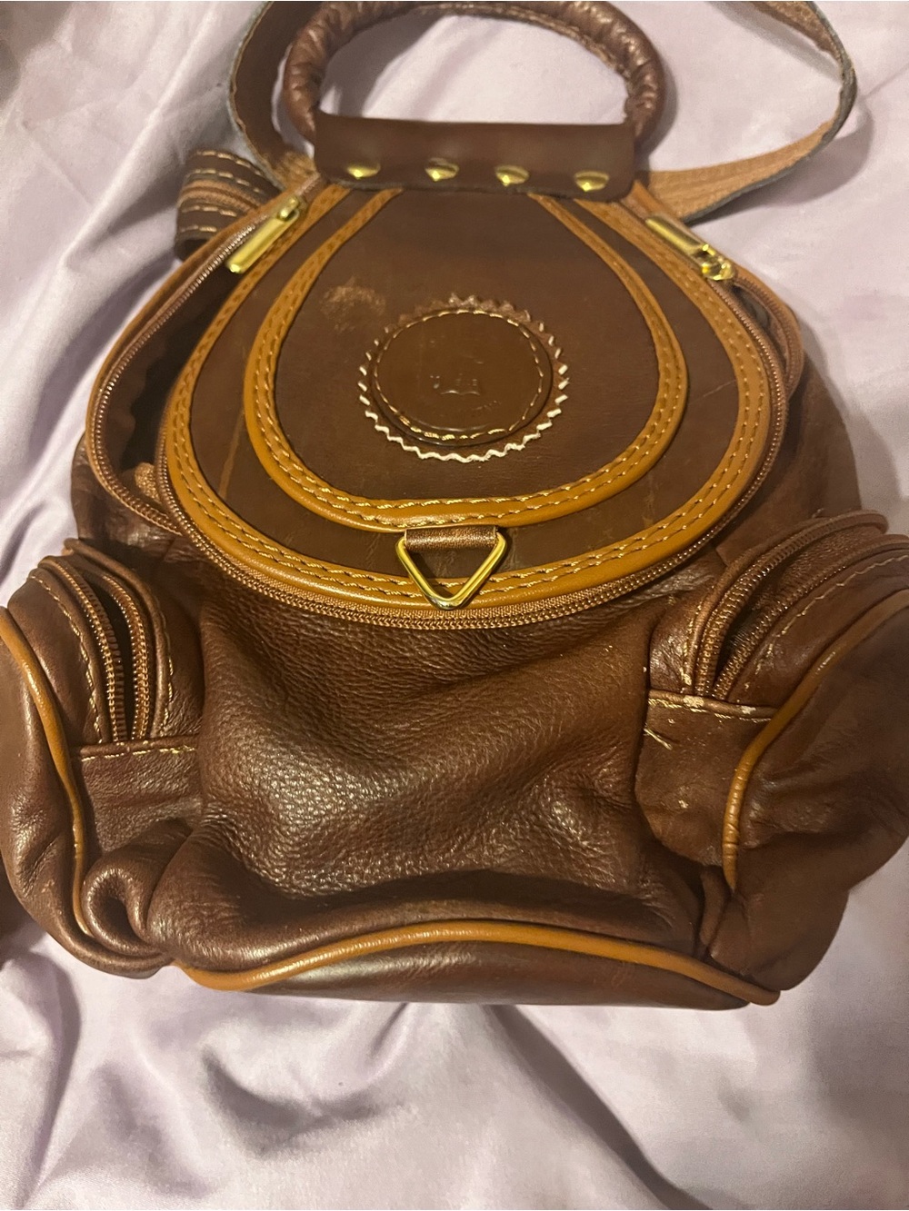 Vintage Valentino Di Max Italian Leather Convertible Sling Backpack Bag Brown